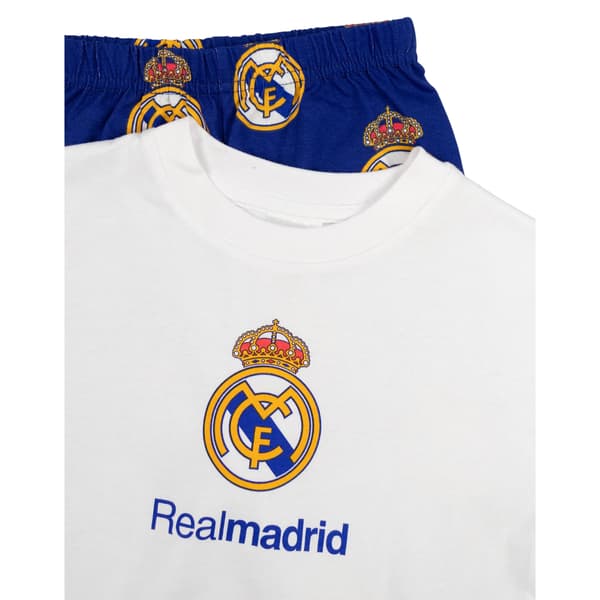 Real Madrid CF Pojkar Crest Kortärmad Lång Pyjamas Set 2-3 År White/Blue 2-3 Years