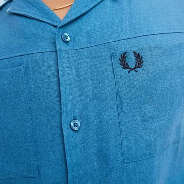Fred Perry Herr Runaway Linneskjorta S Ocean Blue Ocean Blue S