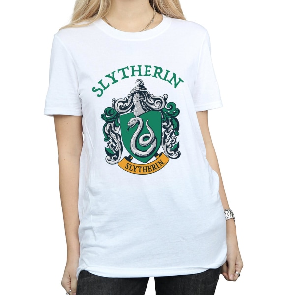 Harry Potter Dam/Kvinnor Slytherin Crest Bomull Boyfriend T-S White 3XL