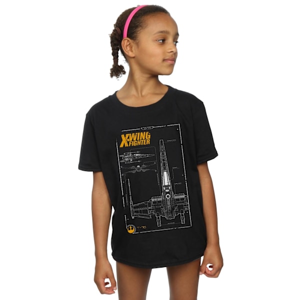 Star Wars Girls Force Awakens X-Wing Manual Bomull T-shirt 9-11 Black 9-11 Years