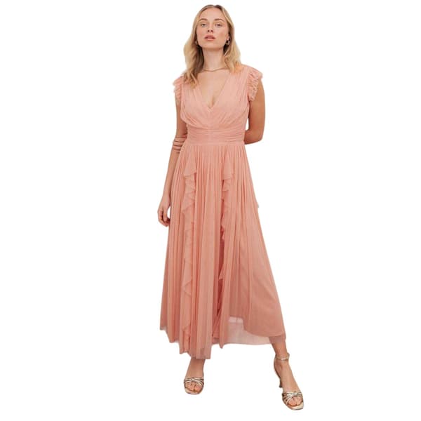 Anaya With Love Dam/Dam V-ringad Flutter Maxiklänning med Vattenfall Peach 16 UK