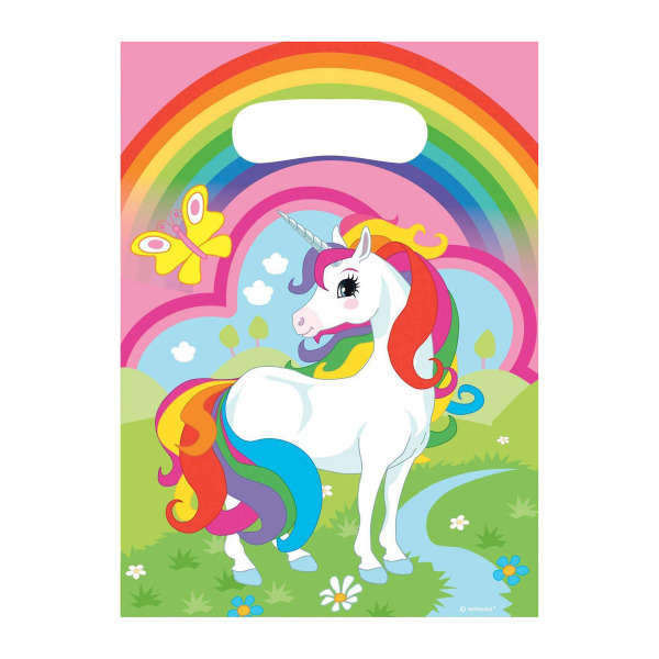 Amscan Unicorn Plast Loot Bags (Pack of 8) One Size Multicolo Multicoloured One Size