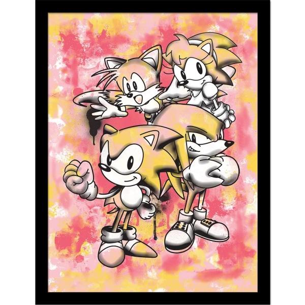 Sonic The Hedgehog inramad affisch 40cm x 30cm Röd/Gul/Vit Red/Yellow/White 40cm x 30cm