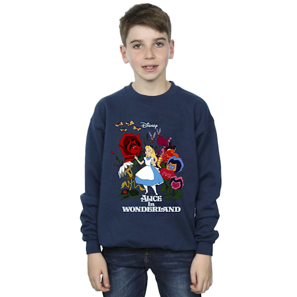 Disney Boys Alice In Wonderland Flowers Sweatshirt 12-13 År Navy Blue 12-13 Years