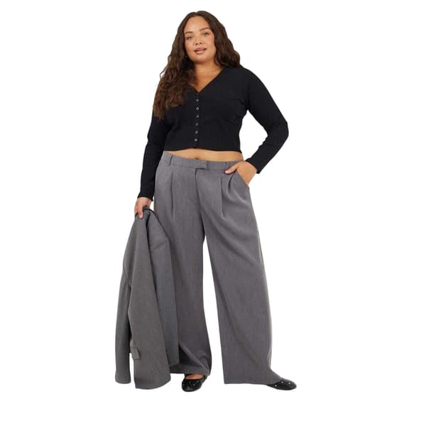 Brave Soul Dam Ribbad V-ringad Långärmad Croppad Topp i Plusstorlek Black 22 UK