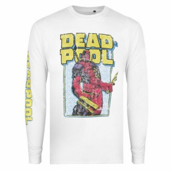 Deadpool Herr 90-talsarm långärmad T-shirt L Vit/Gul/Röd White/Yellow/Red L