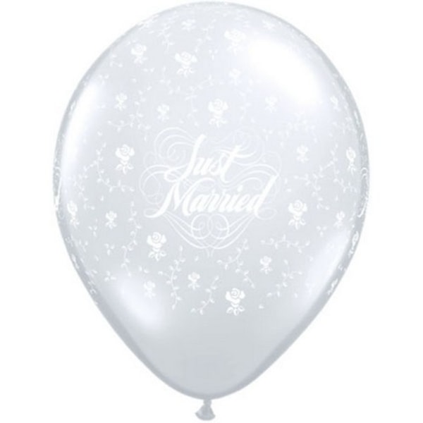 Qualatex 11 tum Clear Just Married Flowers Latexballong (Förpackning Clear One Size