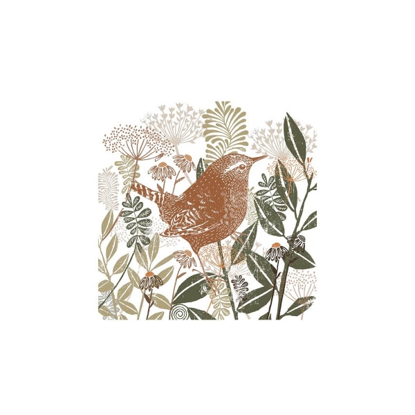 Summer Thornton Woodland Nature Wren Print 40cm x 40cm White/Br White/Brown/Green 40cm x 40cm