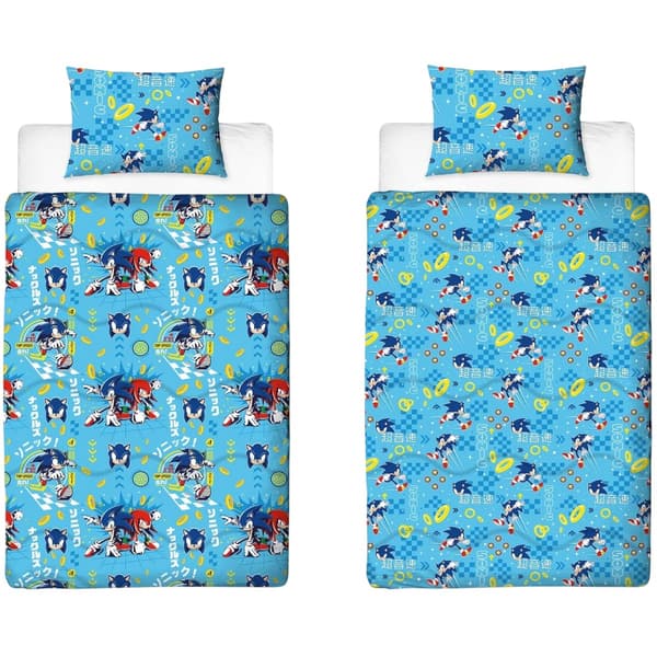 Sonic The Hedgehog Vändbart Påslakanset Enkelt Ljusblått Light Blue Single
