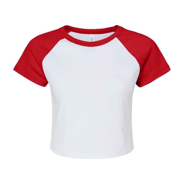 Bella + Canvas Dam/Dam Micro-Rib Raglan Crop Top L Vit/ White/Red L