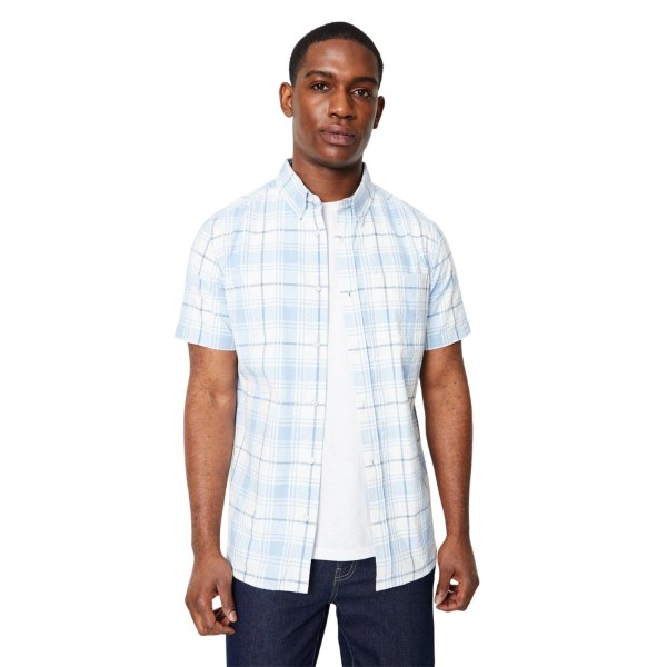 Maine herrrutig skjorta med korta ärmar M ljusblå Pale Blue M