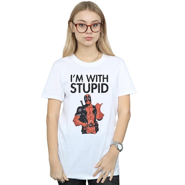 Marvel Dam Deadpool I´m With Stupid Bomull Boyfriend White M