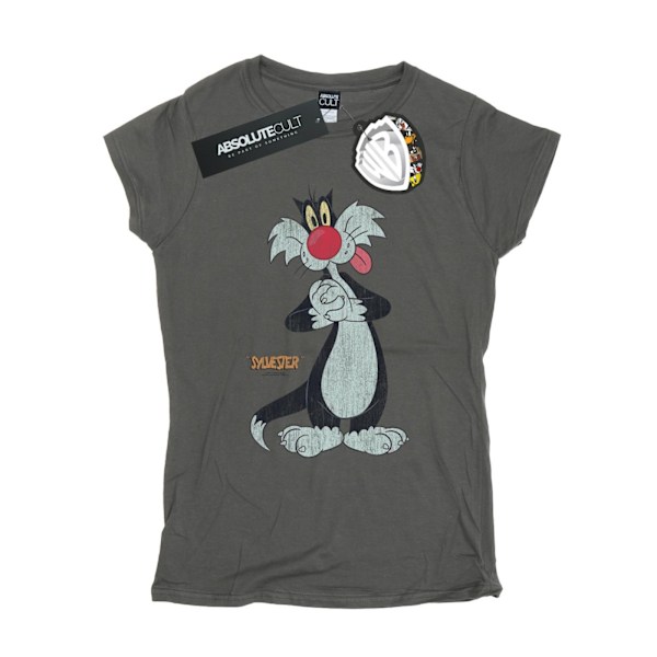 Looney Tunes Dam/Damer Sylvester Distressed Bomull T-shirt Charcoal M
