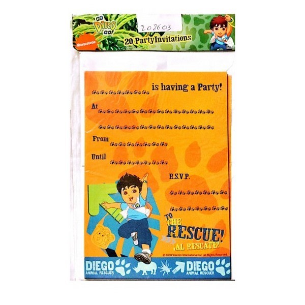 Go Diego Go printed inbjudningar (paket med 20) One Size Orange/Bl Orange/Blue/Green One Size