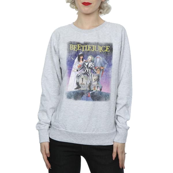 Beetlejuice Dam/Dam Distressed Poster Sweatshirt L Heather Heather Grey L