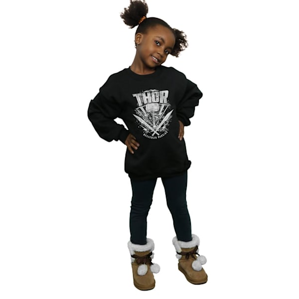 Marvel Girls Thor Ragnarok Hammer Logo Sweatshirt 9-11 år Blå Black 9-11 Years