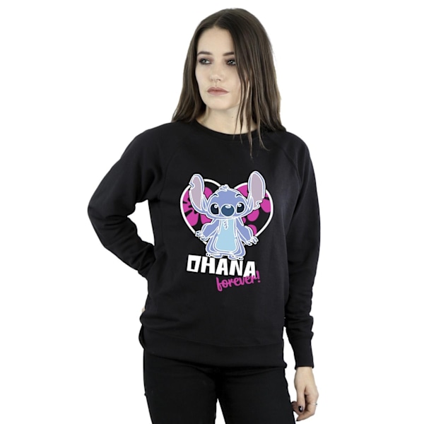 Disney Dam/Kvinnor Lilo Och Stitch Ohana Forever Hjärta Sweatshirt Black L