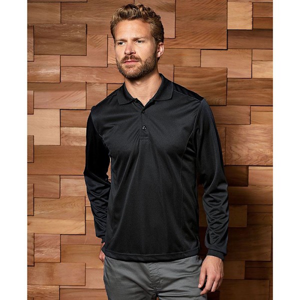 Premier Herr Långärmad Coolchecker Pique Poloskjorta 4XL Svart Black 4XL