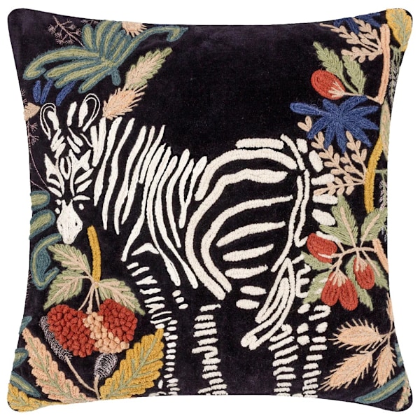 Wylder Exotic Zebra Broderad Kuddfodral 50cm x 50cm Midnatt Midnight 50cm x 50cm