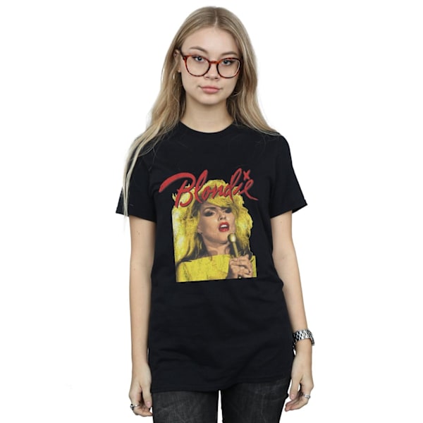 Blondie Dam/Kvinnor Sjunger Med Mikrofon Bomull Boyfriend T-Shirt Black XXL