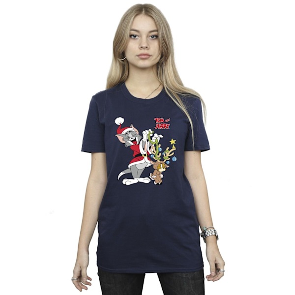 Tom & Jerry Dam/Damer Jul Ren T-shirt i Bomull för Pojkvän Navy Blue L