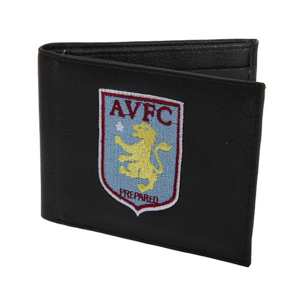 Aston Villa FC officiell läderplånbok för män med broderad fotbollskam Black One Size