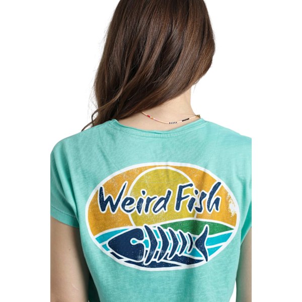 Weird Fish Dam/Dam Seashore Grafisk Slub T-shirt 16 UK Aq Aqua Blue 16 UK