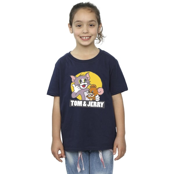 Tom And Jerry Girls Sketch Logo Bomull T-shirt 3-4 år Marinblå B Navy Blue 3-4 Years