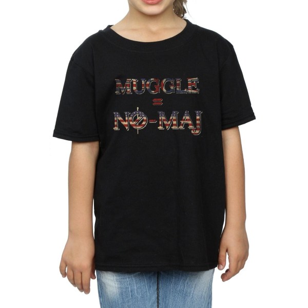 Fantastiska vidunder Girls No Muggle No Maj Bomull T-shirt 7-8 år Black 7-8 Years