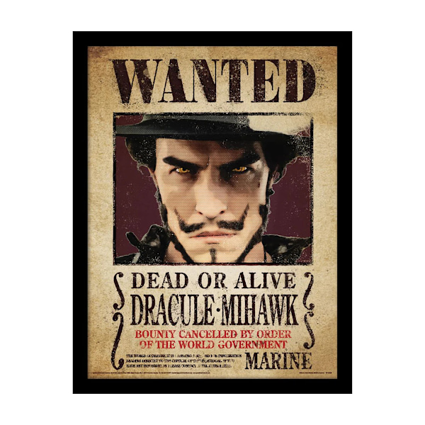 One Piece Live Action Dracule Mihawk Wanted Poster Inramad Affisch Brown/Black/Red 40cm x 30cm