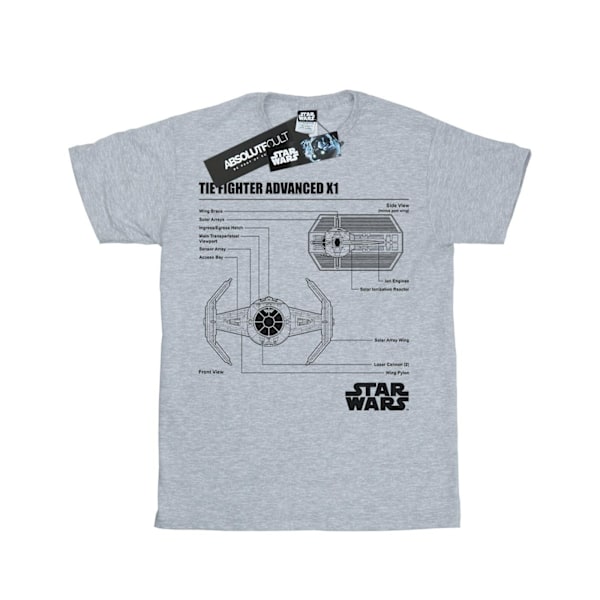 Star Wars TIE Fighter X1 Blueprint T-shirt 3XL Heather Grey Heather Grey 3XL