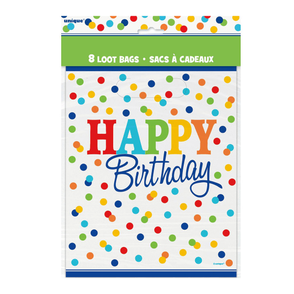 Unika partypåsar med prickiga grattis på födelsedagen (paket med 8) På White/Multicoloured One Size
