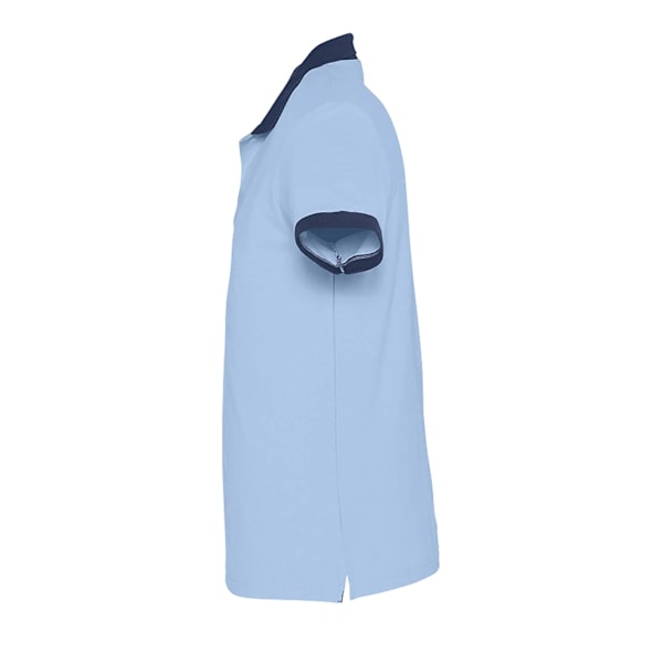 SOLS Prince Unisex Kontrast Pique Kortärmad Bomull Polotröja Sky Blue/French Navy S