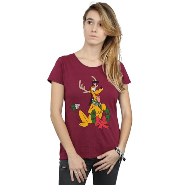 Disney Dam/Kvinnor Pluto Jul Ren T-shirt i Bomull S Burgundy S