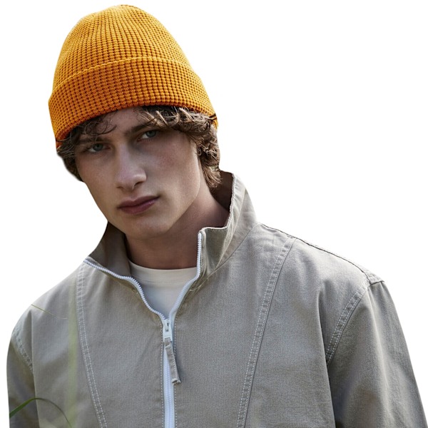 Beechfield Waffle Ekologisk Bomulls Mössa One Size Senapsgul Mustard Yellow One Size