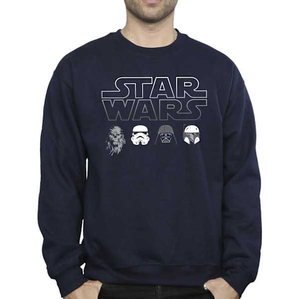 Star Wars Herr Sweatshirt med Karaktärs Huvuden L Marinblå Navy Blue L