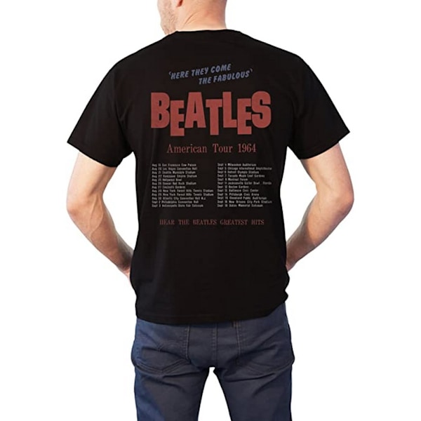 The Beatles Unisex Adult American Tour 1964 Back Print T-Shirt Black XL