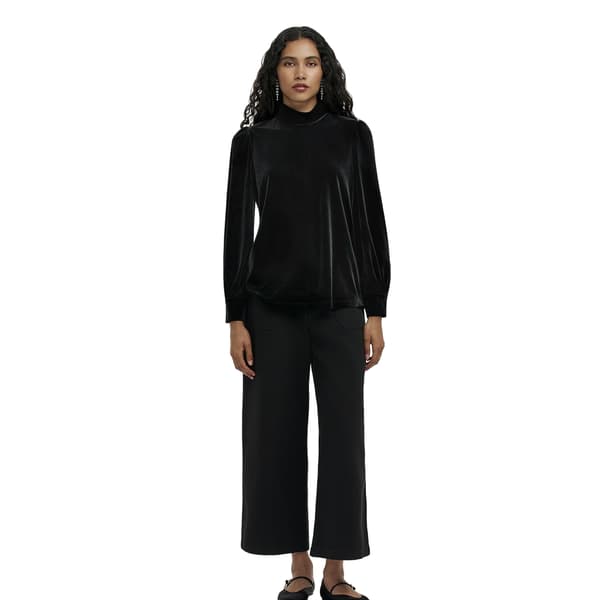 Finery Dam/Kvinnor Sammet Mock Neck Ballongärm Blus 14 Black 14 UK