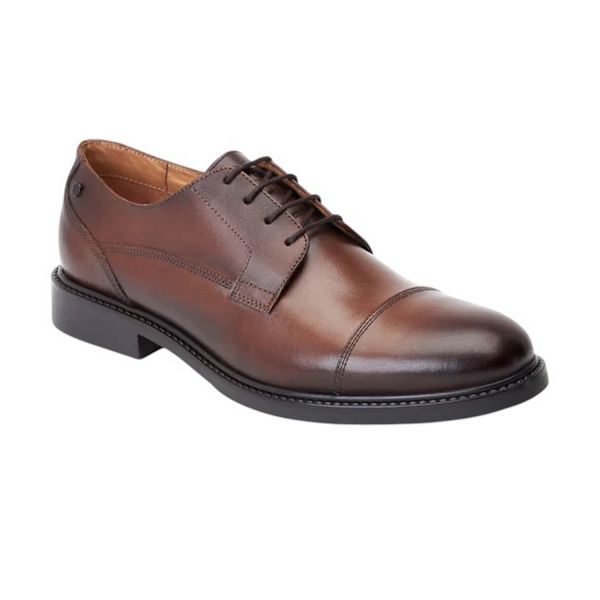 Base London Magnus Herrskor i Läder med Tåhätta Derby 10 UK Bränd Burnt Brown 10 UK