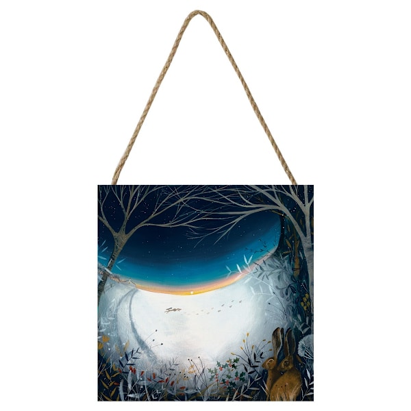 Julia Crossland Winter Hares Träblock 20cm x 20cm x 2.7cm W White/Blue/Black 20cm x 20cm x 2.7cm