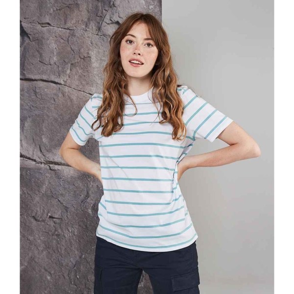 Front Row Unisex Randig T-shirt för vuxna XL Vit/Ankaäggblå White/Duck Egg Blue XL