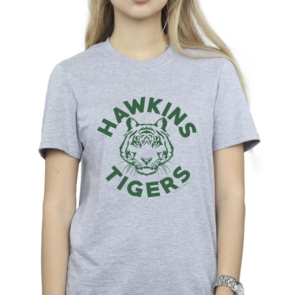 Netflix Dam/Kvinnor Stranger Things Hawkins Tigers Bomull Boyfriend T-Shirt Sports Grey L
