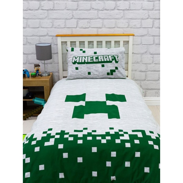 Minecraft Pixel Påslakanset Enkel Grön/Grå Green/Grey Single