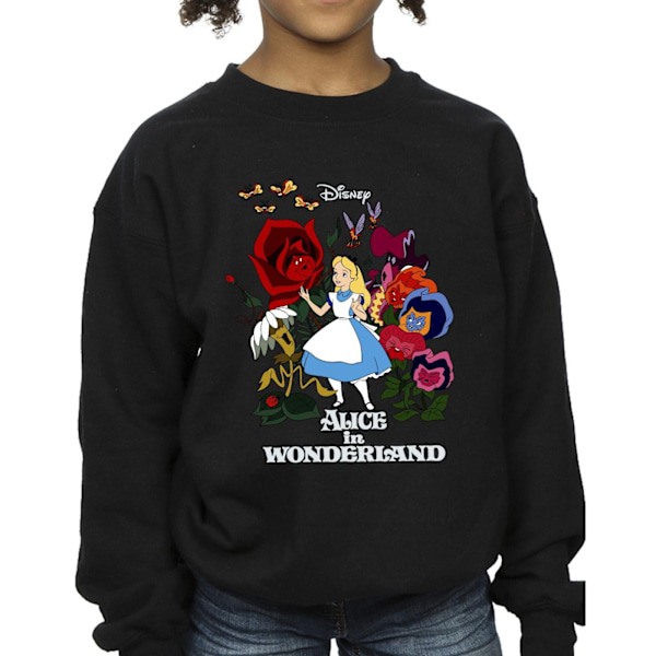 Disney Girls Alice In Wonderland Flowers Sweatshirt 7-8 år B Black 7-8 Years