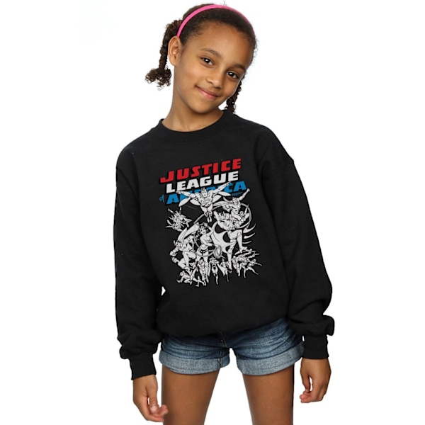 DC Comics Girls Justice League Mono Action Pose Sweatshirt 7-8 Black 7-8 Years