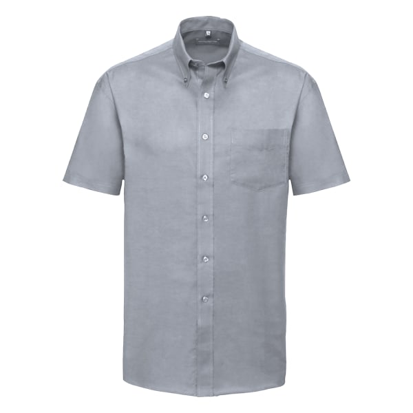 Russell Collection, kortärmad, lättskött Oxford skjorta för män 18i Silver Grey 18inch