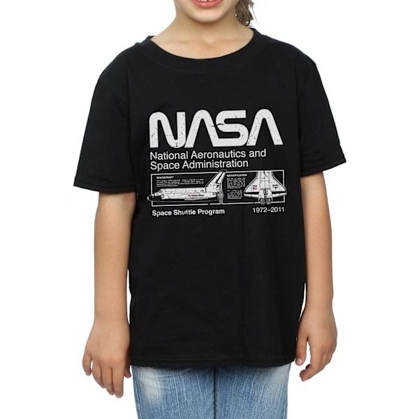 NASA Girls Classic Space Shuttle Bomull T-shirt 5-6 år Svart Black 5-6 Years