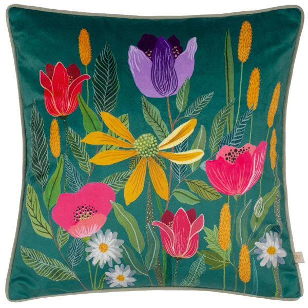 Wylder House Of Bloom Celandine Pipad Kuddeöverdrag 43cm x 43cm Teal 43cm x 43cm