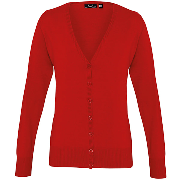 Premier Dam/Damer Knapp Genom Långärmad V-ringad Stickad Red 8
