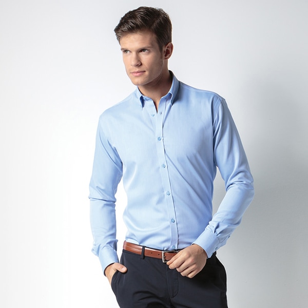 Kustom Kit Herr Premium icke-järn långärmad skjorta 15,5 tum Lig Light Blue 15.5inch